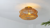 Maya 23.75" 2-Light Bohemian Farmhouse 2-Tier Metal Hand-Woven Paper Rope Tapered Drum LED Semi Flush Mount