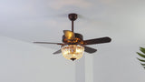 Neva 42" 3-Light Rustic Industrial 6-Speed Metal/Crystal Bowl Shade Mobile-App/Remote-Controlled LED Ceiling Fandelier