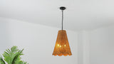 Maria 16" 3-Light Coastal Bohemian Adjustable Hand-Woven Rattan Tapered Scalloped Cylinder LED Pendant