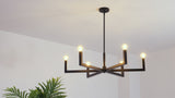 Darcy Grand Modern Industrial Adjustable Geometric Architectural Square-Arm Candle-Style Metal LED Chandelier