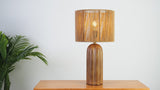 Hazel 24" Bohemian Coastal Fluted Scalloped Cylinder Resin with Hand-Woven Paper Rope Drum Shade LED Table Lamp