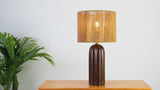 Hazel 24" Bohemian Coastal Fluted Scalloped Cylinder Resin with Hand-Woven Paper Rope Drum Shade LED Table Lamp
