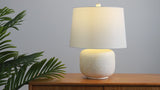 Qualm 20" Coastal Farmhouse Textured Resin/Metal Rounded Barrel LED Table Lamp