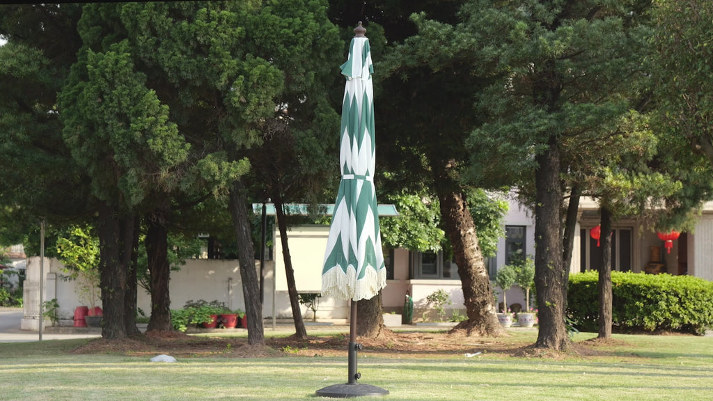 9 tiered scalloped canopy patio umbrella aqua white pole opalhouse JONATHAN Y