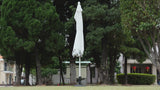 Terrace Arc 9 ft. Classic MidCentury Scalloped Fringe Market Patio Half Umbrella with CrankTilt Button and UV Protection