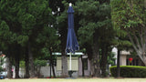 Terrace Arc 9 ft. Classic MidCentury Scalloped Fringe Market Patio Half Umbrella with CrankTilt Button and UV Protection