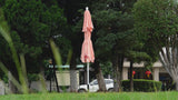 Fletcher 8.5 ft. Coastal Double-Tiered Castle Market Patio Umbrella with Auto-Tilt Crank Wind Vent and UV Protection