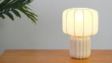 Leola 10 in. Modern Contemporary Ceramic Fluted Mini with Ribbed Cocoon Pumpkin Shade LED Table Lamp