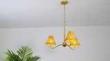 Grady Coastal Farmhouse Adjustable Swooping Arm Metal with Hand-Woven Rattan Shades LED Chandelier