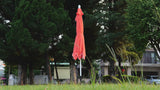 Terrace Arc 9 ft. Classic MidCentury Scalloped Fringe Market Patio Half Umbrella with CrankTilt Button and UV Protection