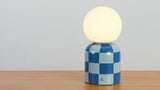 Zira 10" Modern Checkerboard Ceramic Rechargeable Cordless Integrated Portable Dimmable with Frosted Globe Shade LED Table Lamp