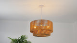 Elliott Coastal Bohemian Adjustable Metal Hand-Woven Rattan-Look Paper Rope 2-Tier Drum LED Chandelier