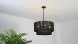 Elliott Coastal Bohemian Adjustable Metal Hand-Woven Rattan-Look Paper Rope 2-Tier Drum LED Chandelier