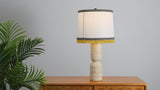 Lacy 25.25" Organic Modern Sculptural Hourglass Travertine Stone with Fringed Drum Shade LED Table Lamp
