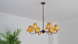 Grady Coastal Farmhouse Adjustable Swooping Arm Metal with Hand-Woven Rattan Shades LED Chandelier