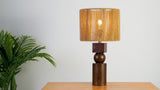Lilian 24.5" Bohemian Casual Geometric Totem Resin with Hand-Woven Paper Rope Drum Shade LED Table Lamp