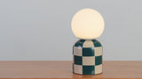 Zira 10" Modern Checkerboard Ceramic Rechargeable Cordless Integrated Portable Dimmable with Frosted Globe Shade LED Table Lamp
