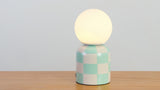 Zira 10" Modern Checkerboard Ceramic Rechargeable Cordless Integrated Portable Dimmable with Frosted Globe Shade LED Table Lamp