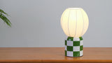 Valarie 10.25" Contemporary Modern Checkerboard Ceramic with Ribbed Cocoon Globe Shade LED Mini Table Lamp