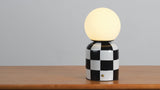 Zira 10" Modern Checkerboard Ceramic Rechargeable Cordless Integrated Portable Dimmable with Frosted Globe Shade LED Table Lamp