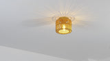 Omar 8 in. 1-Light Modern Bohemian Metal and Cross Woven Paper Rope Drum LED Flush Mount