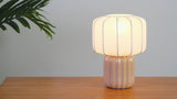 Leola 10 in. Modern Contemporary Ceramic Fluted Mini with Ribbed Cocoon Pumpkin Shade LED Table Lamp