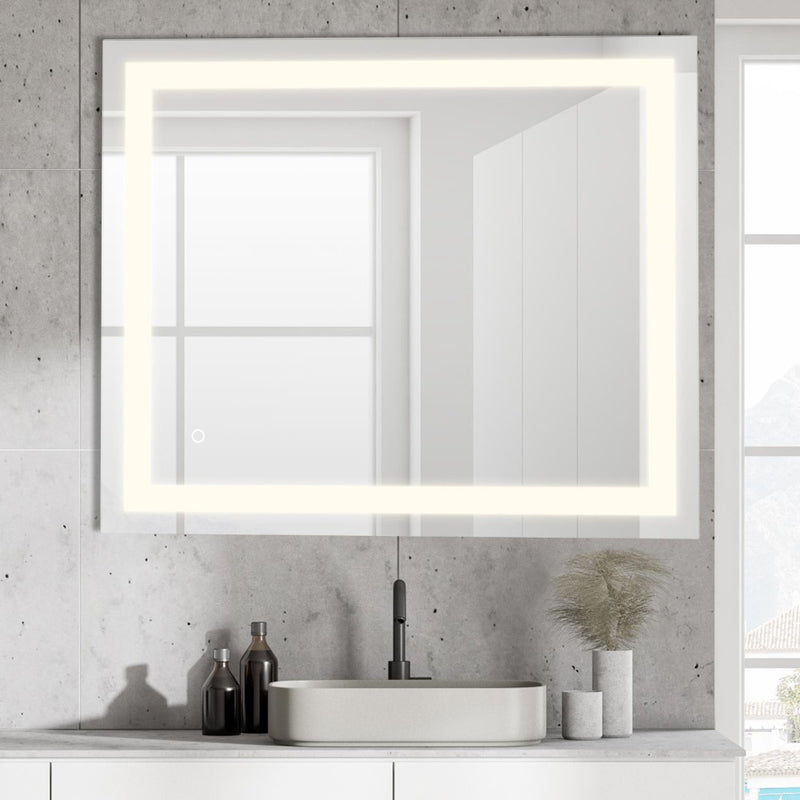 Remy Rectangular Frameless Anti-Fog Aluminum Front-lit Tri-color LED Bathroom Vanity Mirror with Smart Touch Control - JONATHAN Y