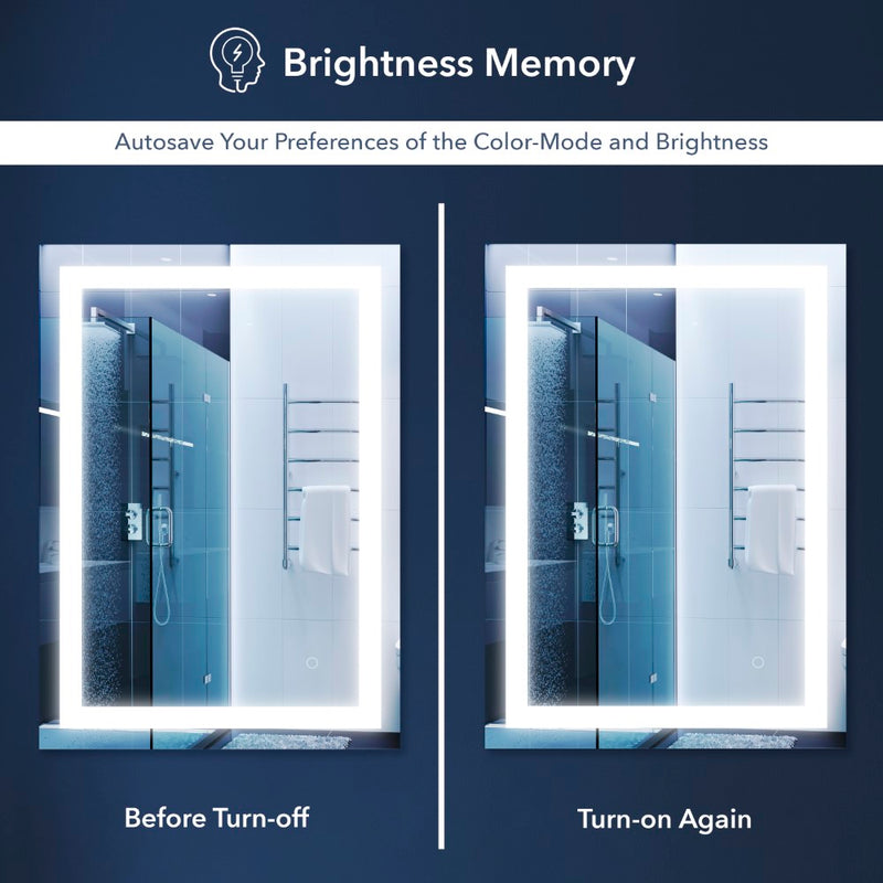 Remy Rectangular Frameless Anti-Fog Aluminum Front-lit Tri-color LED Bathroom Vanity Mirror with Smart Touch Control - JONATHAN Y