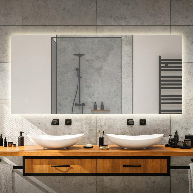 Nora Rectangular Frameless Anti-Fog Aluminum Back-lit Tri-color LED Bathroom Vanity Mirror with Smart Touch Control - JONATHAN Y