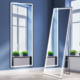 Soraya Full-length Rectangular Frameless Anti-Fog Plug-in/Hardwire Aluminum Front-lit Tri-color LED Freestand/Hang Mirror with Smart Touch Control - JONATHAN Y