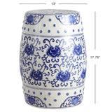 Lotus Flower 17.8" Chinoiserie Ceramic Drum Garden Stool - JONATHAN Y