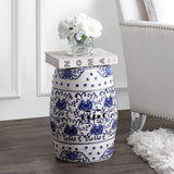 Lotus Flower 17.8" Chinoiserie Ceramic Drum Garden Stool - JONATHAN Y