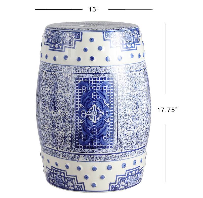 Acanthus 17.8" Chinoiserie Ceramic Drum Garden Stool - JONATHAN Y
