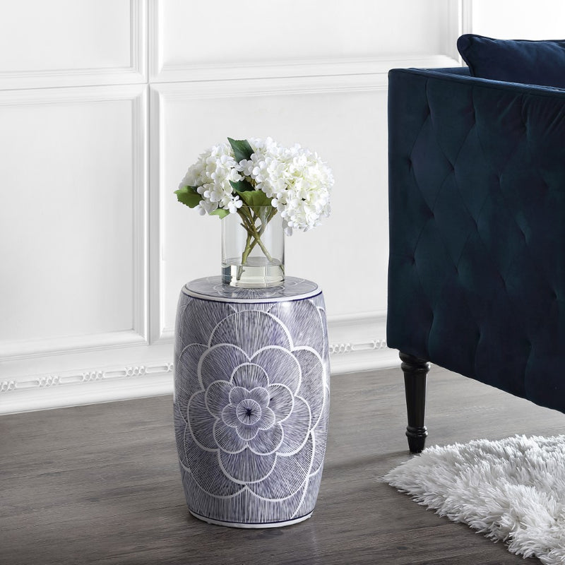 Camellia 17" Ceramic Drum Garden Stool - JONATHAN Y