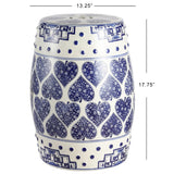 Happy Hearts 17.8" Chinoiserie Ceramic Drum Garden Stool - JONATHAN Y