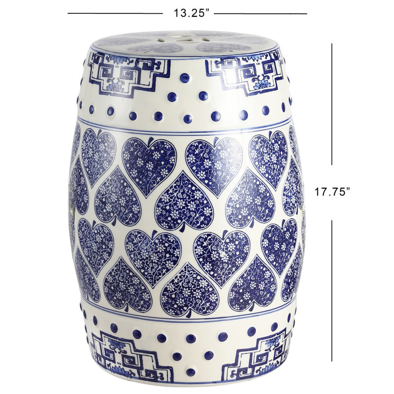 Happy Hearts 17.8" Chinoiserie Ceramic Drum Garden Stool - JONATHAN Y