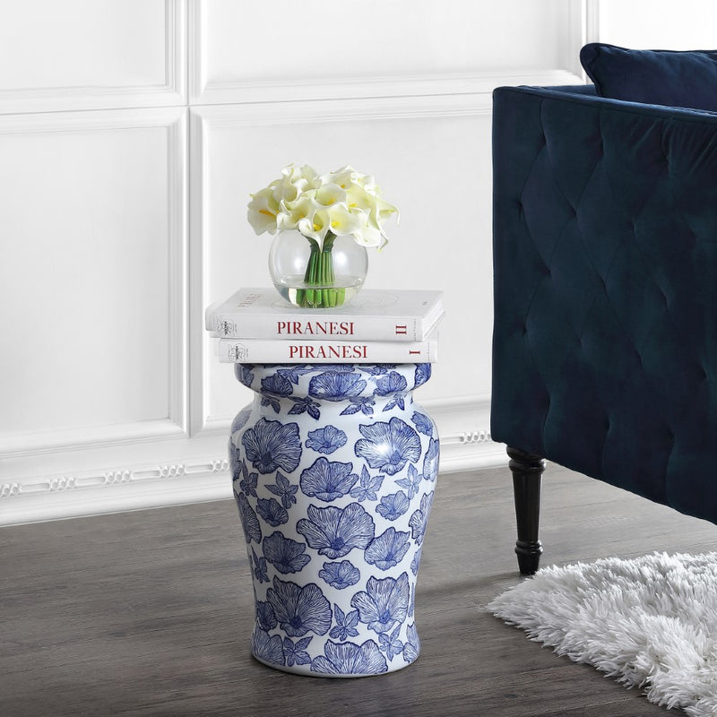 Poppies 17.7" Ceramic Garden Stool - JONATHAN Y