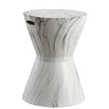 African Drum 17.3" White Marble Finish Ceramic Garden Stool - JONATHAN Y